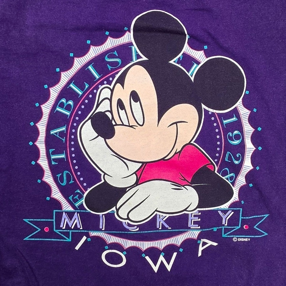 Velva Sheen Mickey Mouse Iowa Purple‎ Graphic T-Shirt Mens XL Vintage USA Made